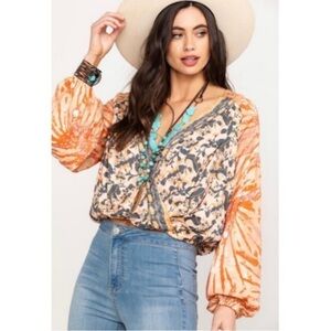 Free People Cruisin Together Printed Long Sleeve Top Size XS